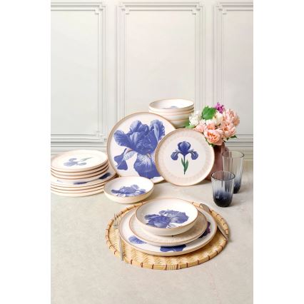 Juego de vajilla de 18 piezas blanco/azul/beige/cerámica