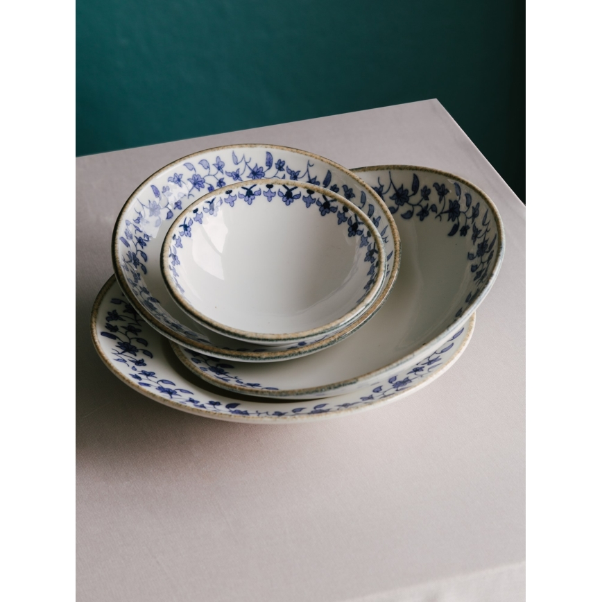 Juego de vajilla de 18 piezas blanco/azul/porcelana