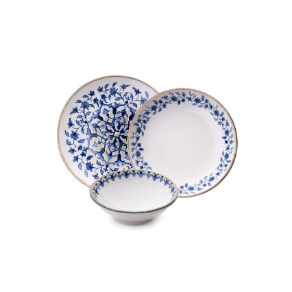 Juego de vajilla de 18 piezas blanco/azul/porcelana