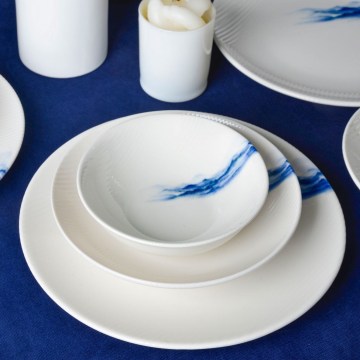 Juego de vajilla de 18 piezas, blanco/azul, porcelana