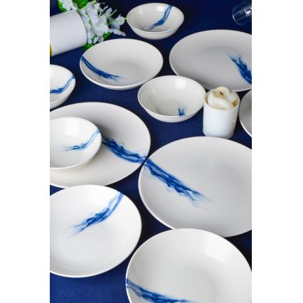 Juego de vajilla de 18 piezas, blanco/azul, porcelana
