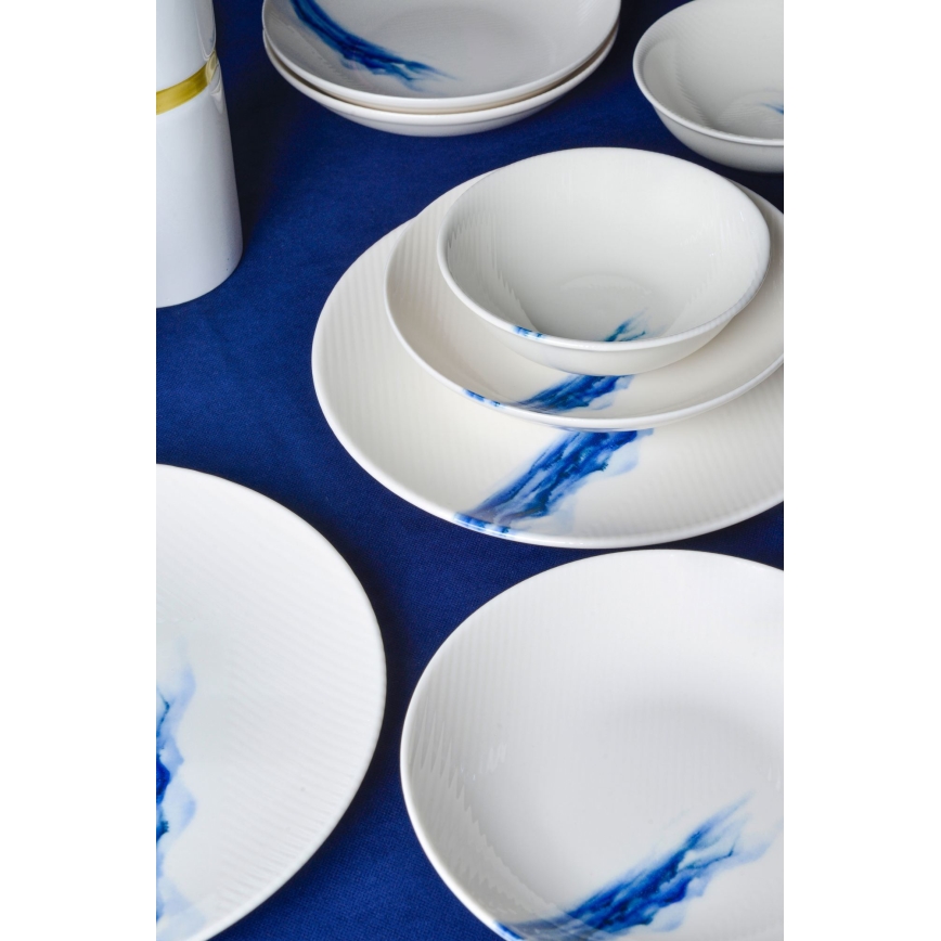 Juego de vajilla de 18 piezas, blanco/azul, porcelana