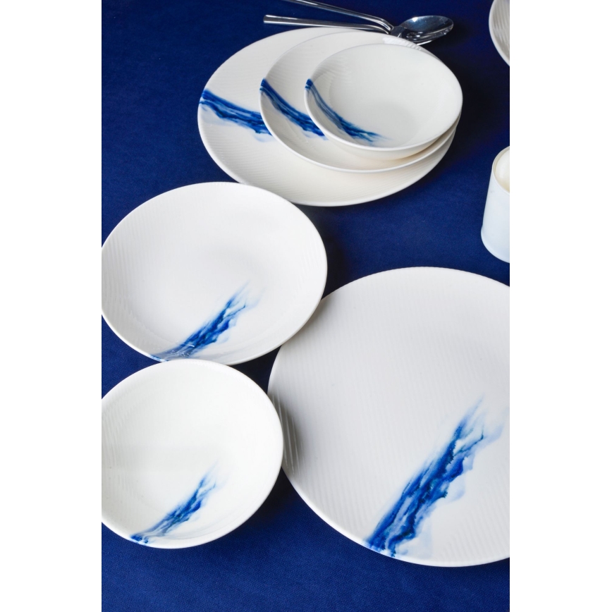 Juego de vajilla de 18 piezas, blanco/azul, porcelana