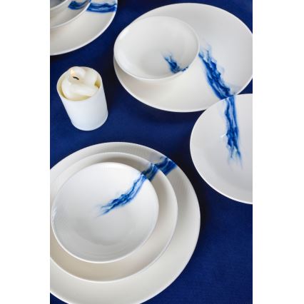 Juego de vajilla de 18 piezas, blanco/azul, porcelana