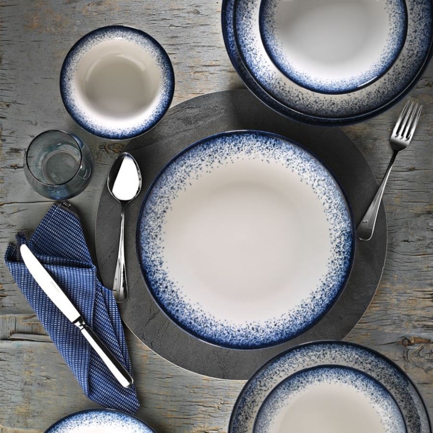 Juego de vajilla de 18 piezas, blanco/azul, porcelana