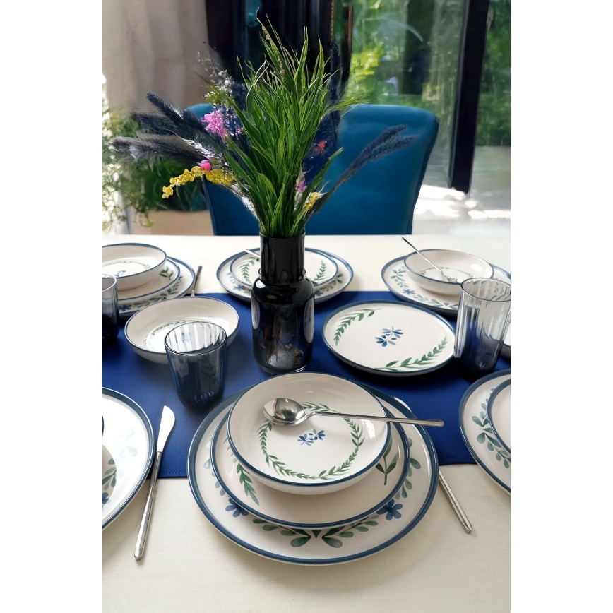 Juego de vajilla de 18 piezas blanco/azul/verde/cerámica