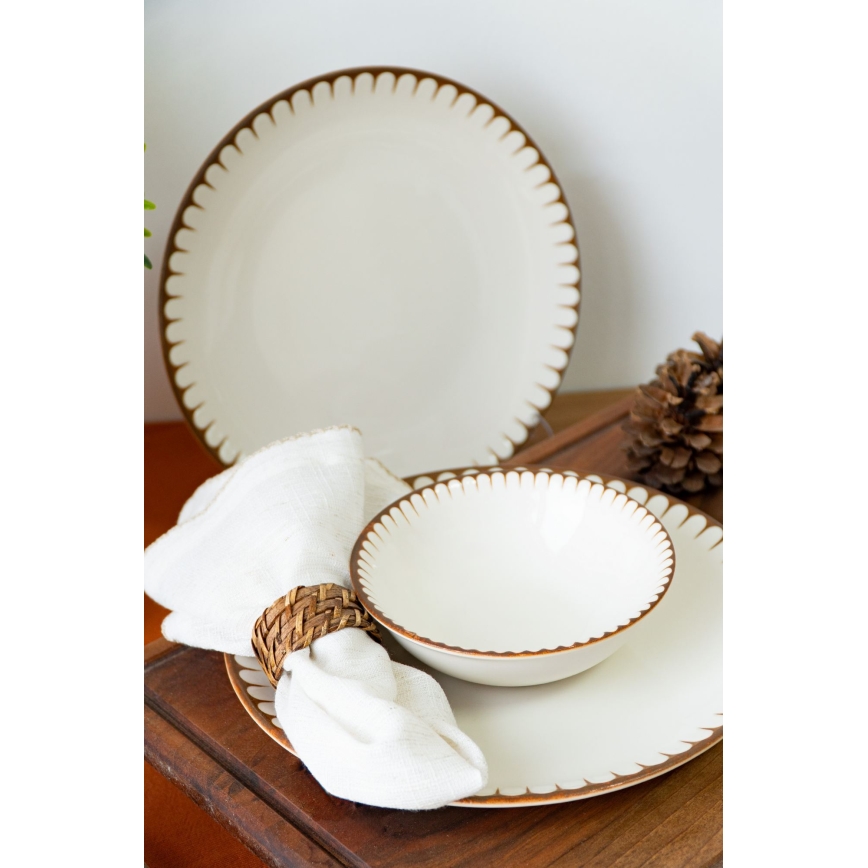 Juego de vajilla de 18 piezas, blanco/marrón, porcelana