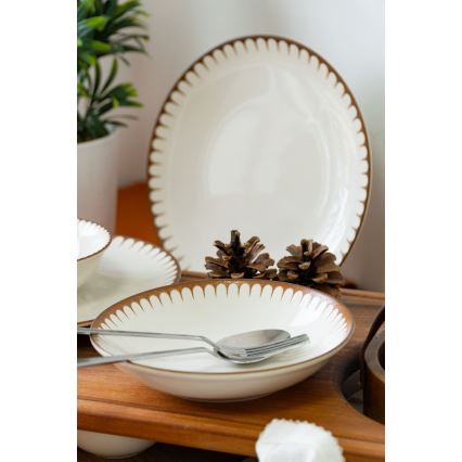 Juego de vajilla de 18 piezas, blanco/marrón, porcelana