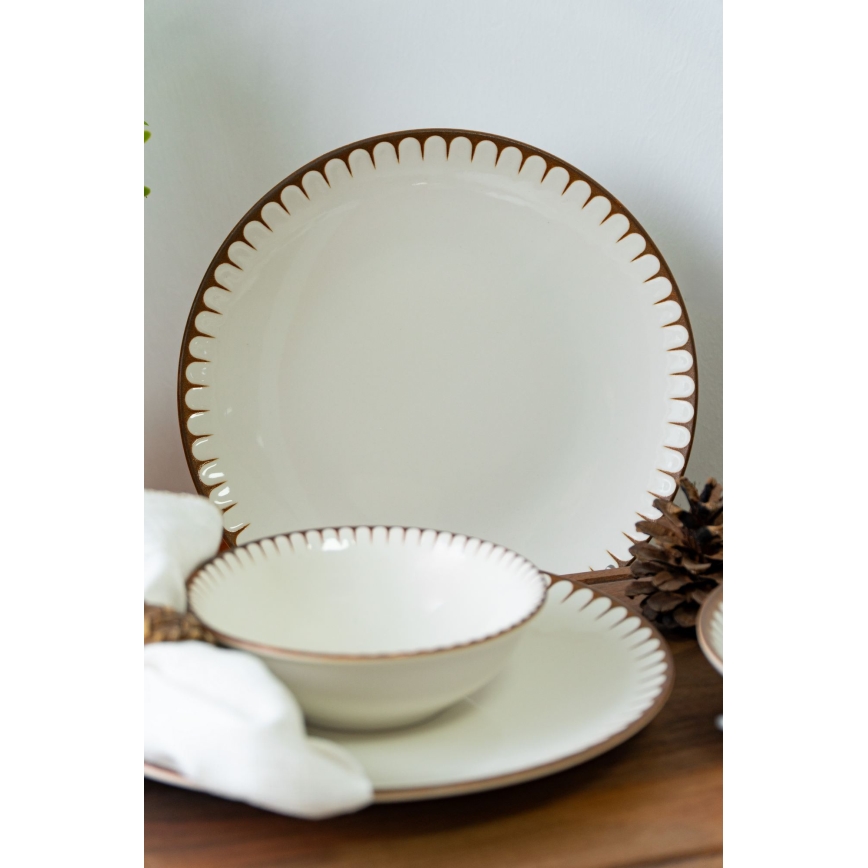 Juego de vajilla de 18 piezas, blanco/marrón, porcelana