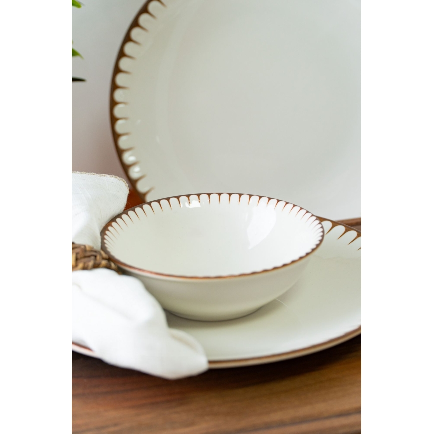 Juego de vajilla de 18 piezas, blanco/marrón, porcelana