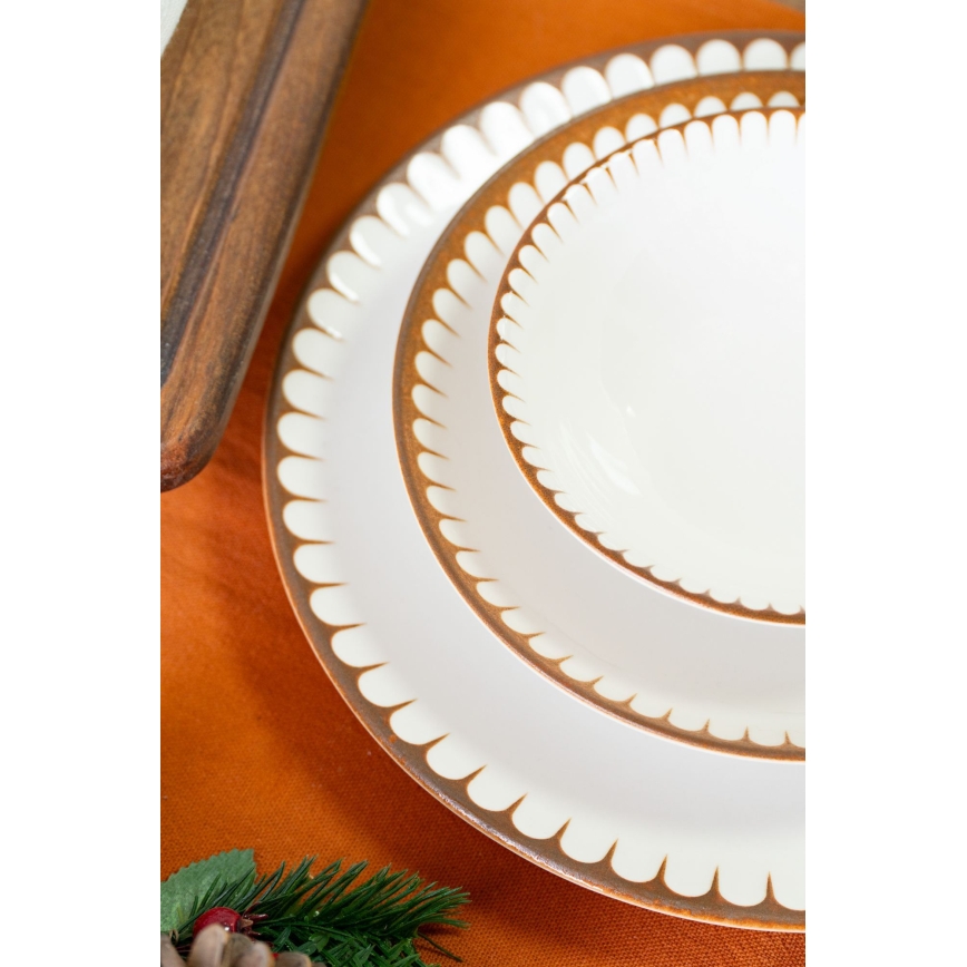 Juego de vajilla de 18 piezas, blanco/marrón, porcelana