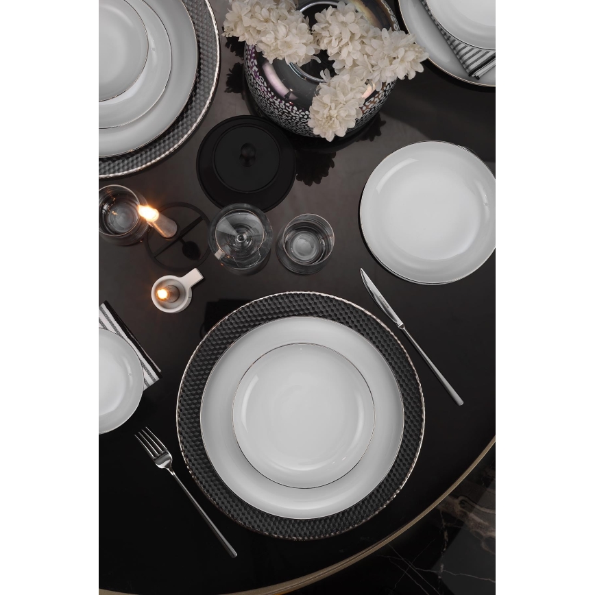 Juego de vajilla de 18 piezas blanco/plateado/porcelana