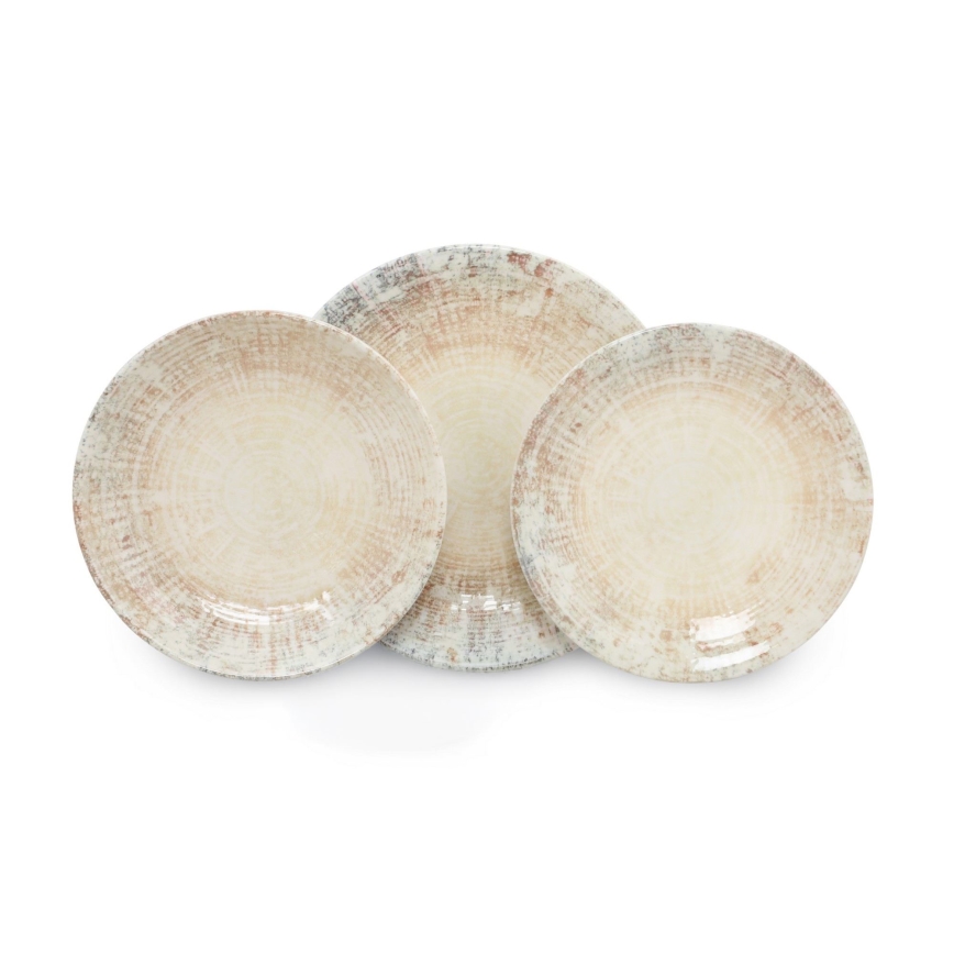 Juego de vajilla de 18 piezas crema/marrón/porcelana