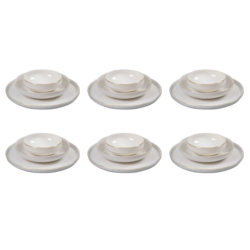 Juego de vajilla de 18 piezas de porcelana blanca con detalles dorados