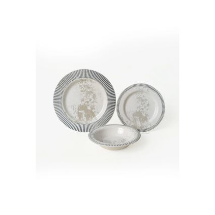 Juego de vajilla de 18 piezas en cerámica, gris y crema