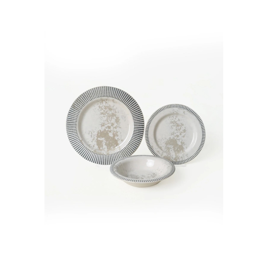 Juego de vajilla de 18 piezas en cerámica, gris y crema