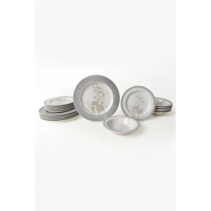 Juego de vajilla de 18 piezas en cerámica, gris y crema