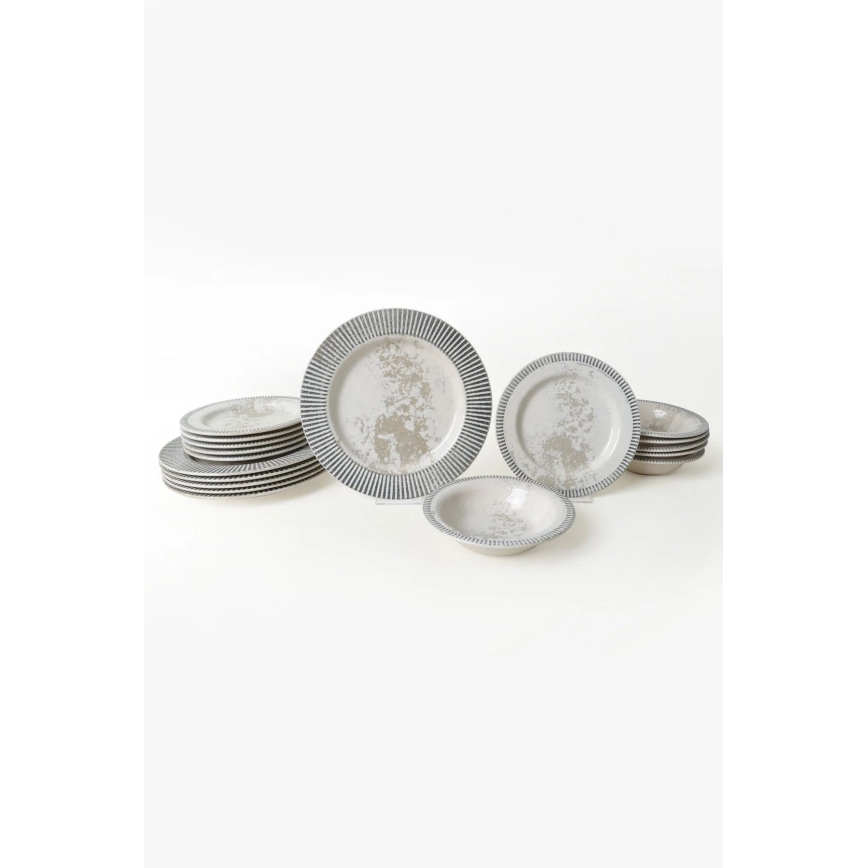 Juego de vajilla de 18 piezas en cerámica, gris y crema