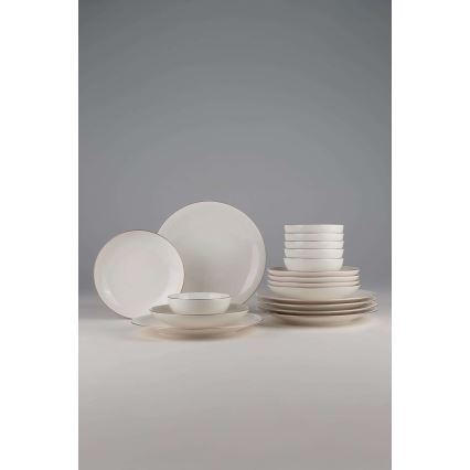 Juego de vajilla de 18 piezas en porcelana, blanco con detalles en cobre