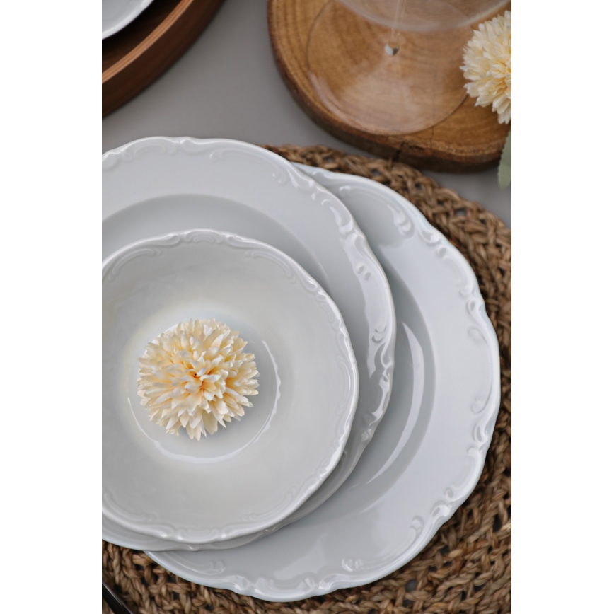 Juego de vajilla de 18 piezas, porcelana blanca