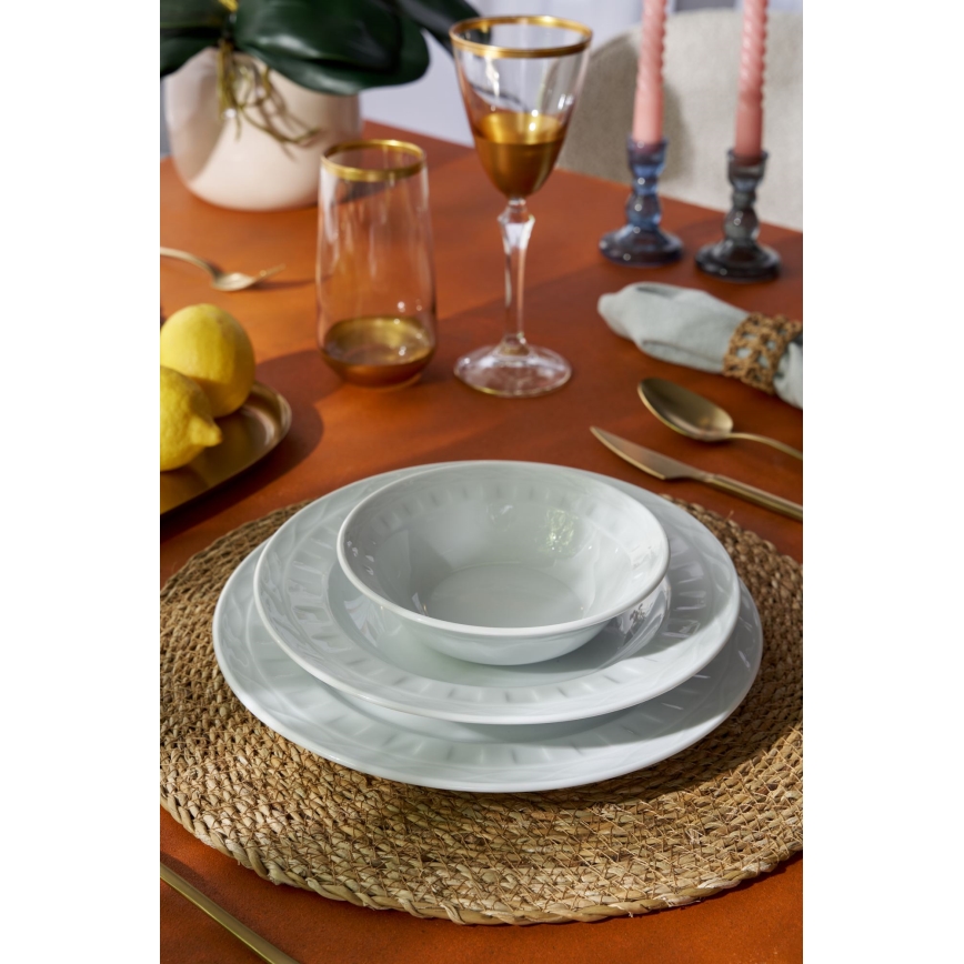 Juego de vajilla de 18 piezas, porcelana blanca