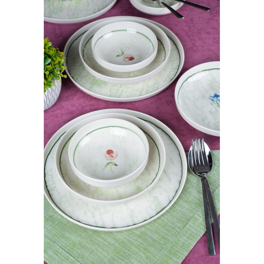 Juego de vajilla de 18 piezas, porcelana, color verde