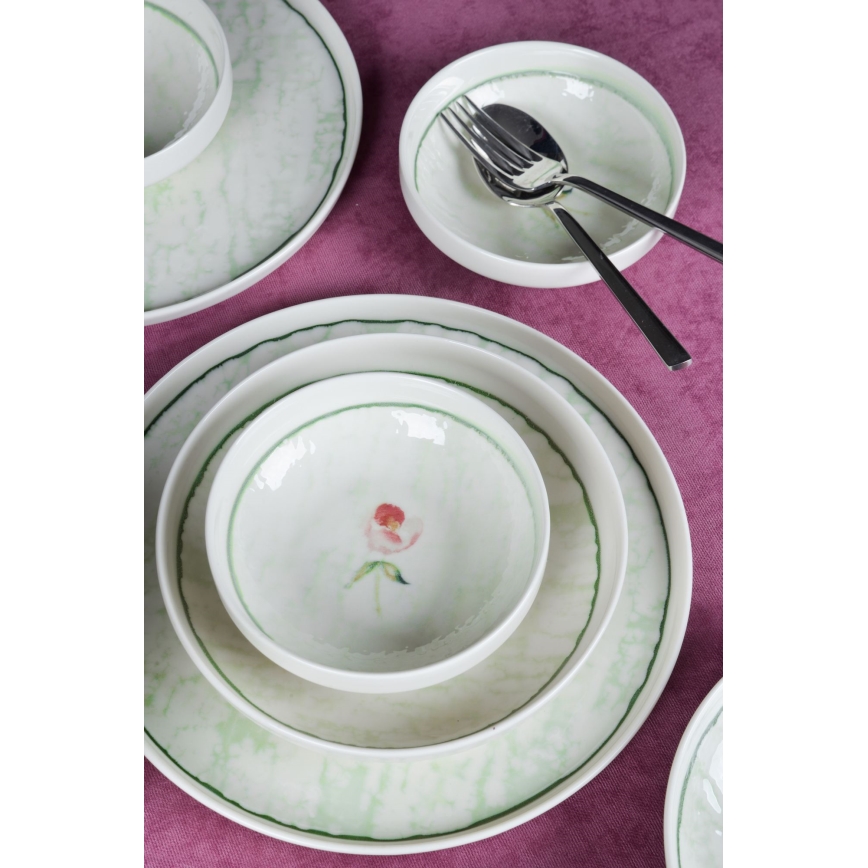 Juego de vajilla de 18 piezas, porcelana, color verde