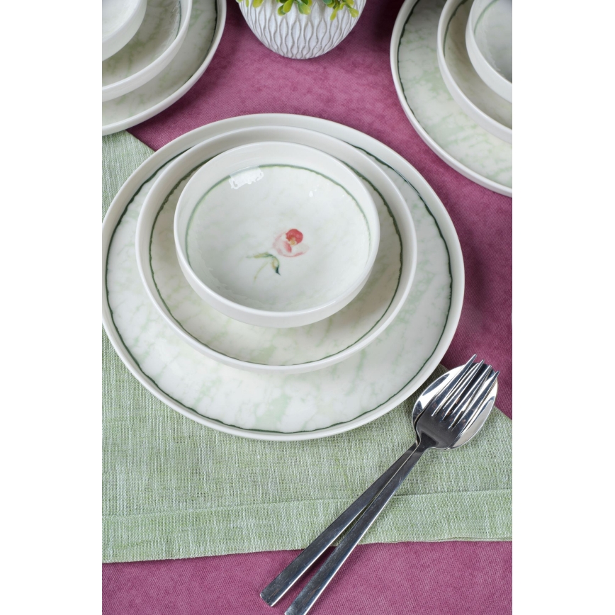 Juego de vajilla de 18 piezas, porcelana, color verde