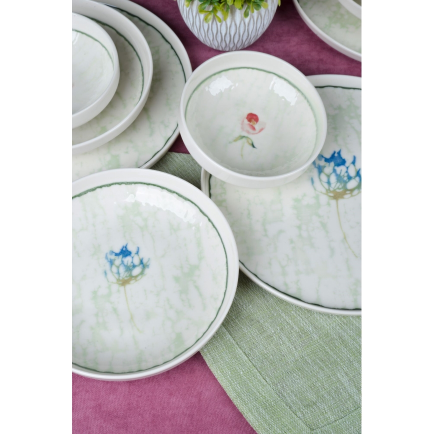 Juego de vajilla de 18 piezas, porcelana, color verde