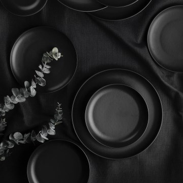 Juego de vajilla de 18 piezas, porcelana negra