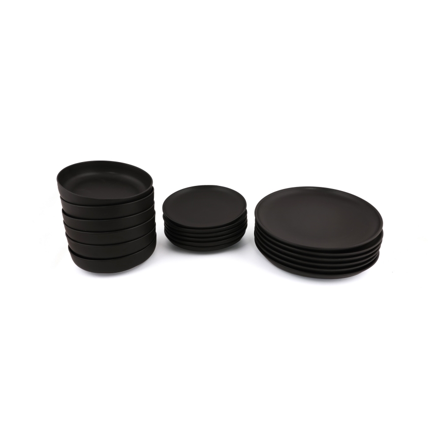 Juego de vajilla de 18 piezas, porcelana negra