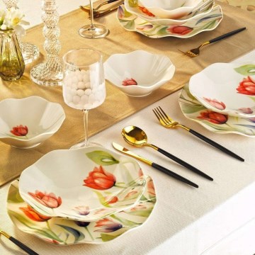Juego de vajilla de 18 piezas rojo/verde/blanco/porcelana