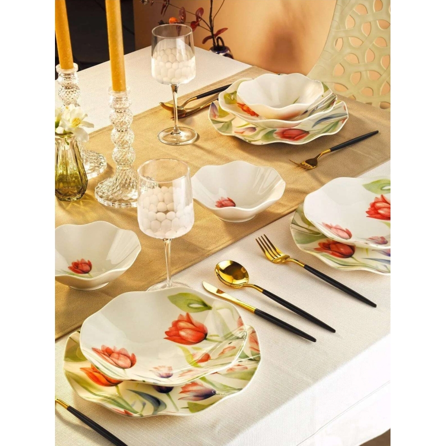 Juego de vajilla de 18 piezas rojo/verde/blanco/porcelana