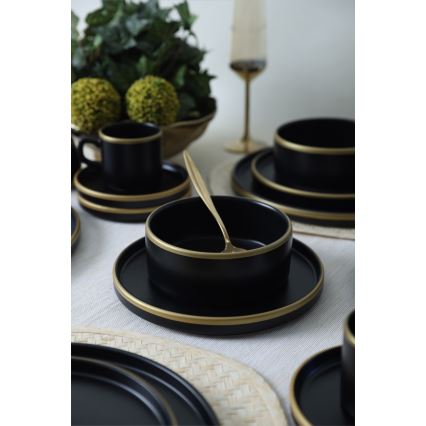 Juego de vajilla de 20 piezas, negro/dorado, gres