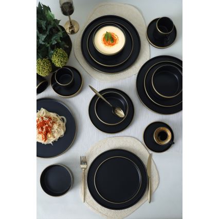 Juego de vajilla de 20 piezas, negro/dorado, gres