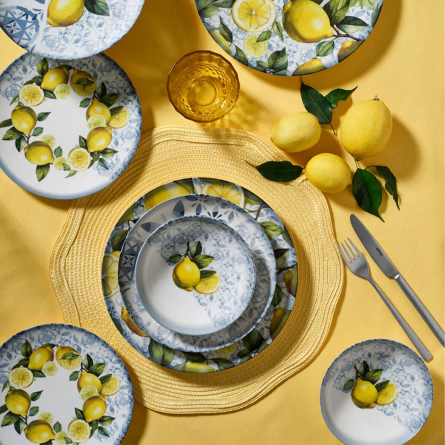 Juego de vajilla de 24 piezas azul/amarillo/verde/porcelana