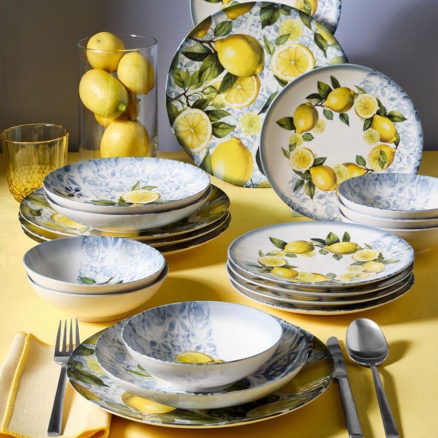 Juego de vajilla de 24 piezas azul/amarillo/verde/porcelana