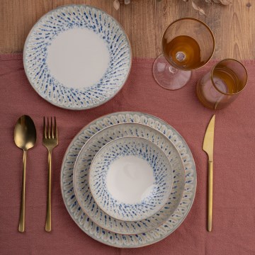 Juego de vajilla de 24 piezas azul/beige/porcelana
