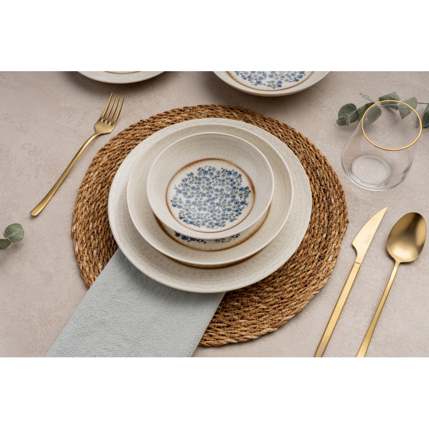 Juego de vajilla de 24 piezas azul/beige/porcelana