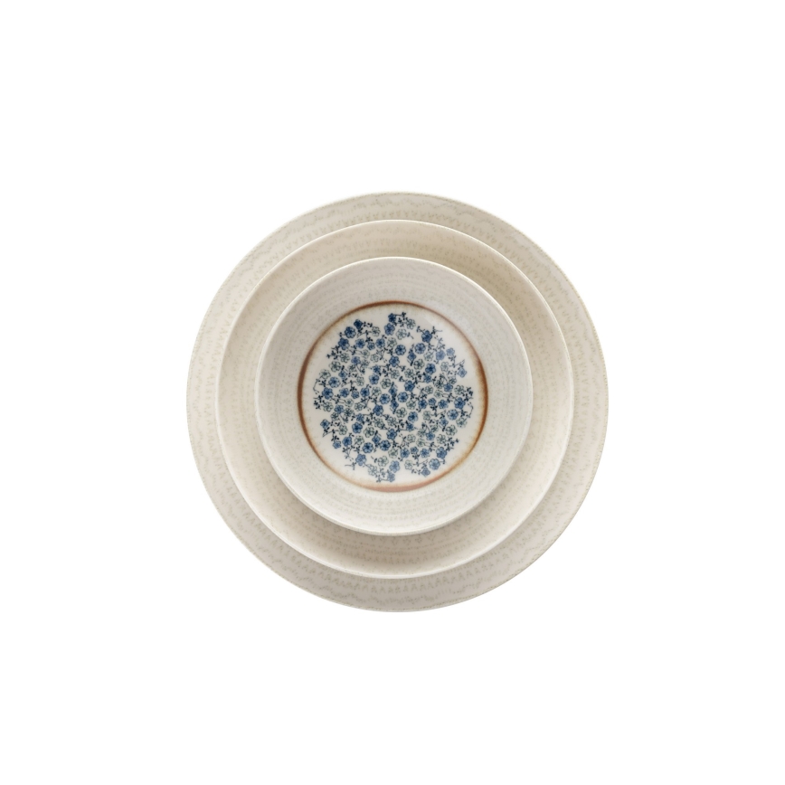 Juego de vajilla de 24 piezas azul/beige/porcelana