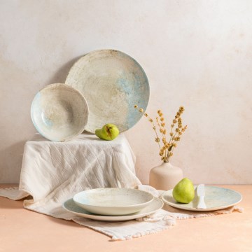 Juego de vajilla de 24 piezas azul/beige/porcelana