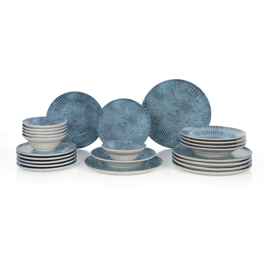 Juego de vajilla de 24 piezas, azul, de cerámica