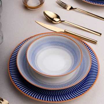 Juego de vajilla de 24 piezas azul/naranja/porcelana