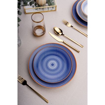 Juego de vajilla de 24 piezas azul/naranja/porcelana