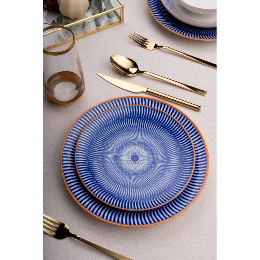 Juego de vajilla de 24 piezas azul/naranja/porcelana