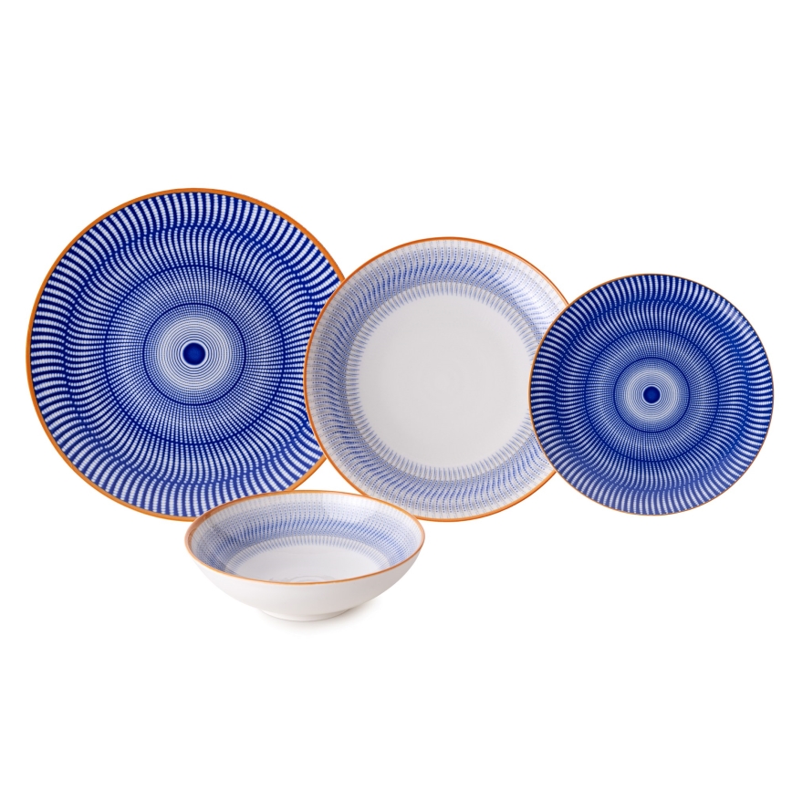 Juego de vajilla de 24 piezas azul/naranja/porcelana