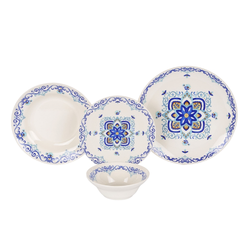 Juego de vajilla de 24 piezas blanca/azul/cerámica