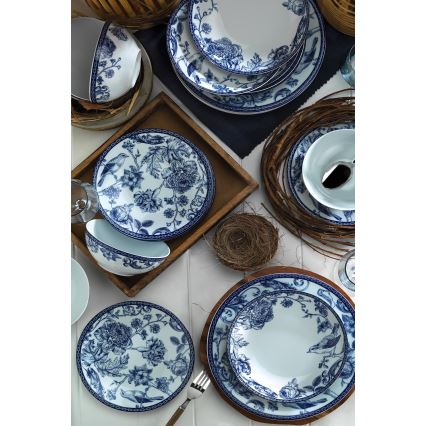 Juego de vajilla de 24 piezas blanca/azul/porcelana