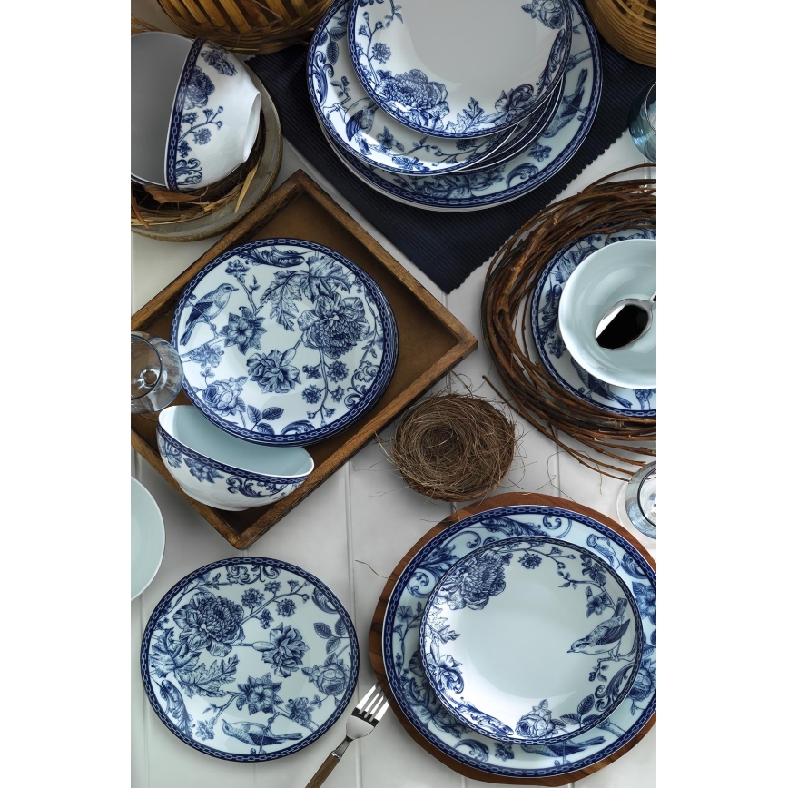 Juego de vajilla de 24 piezas blanca/azul/porcelana