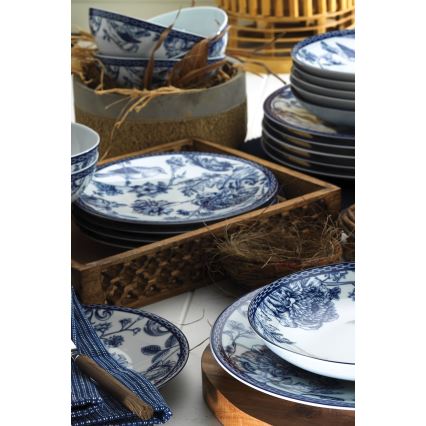 Juego de vajilla de 24 piezas blanca/azul/porcelana